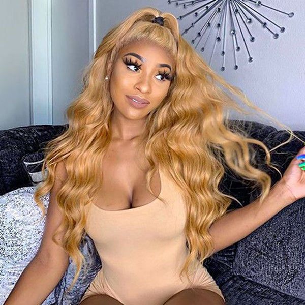 #27 Honey Blonde Body Wave Wigs 13x4 HD Lace Front Wig Glueless Colored Human Hair Wigs