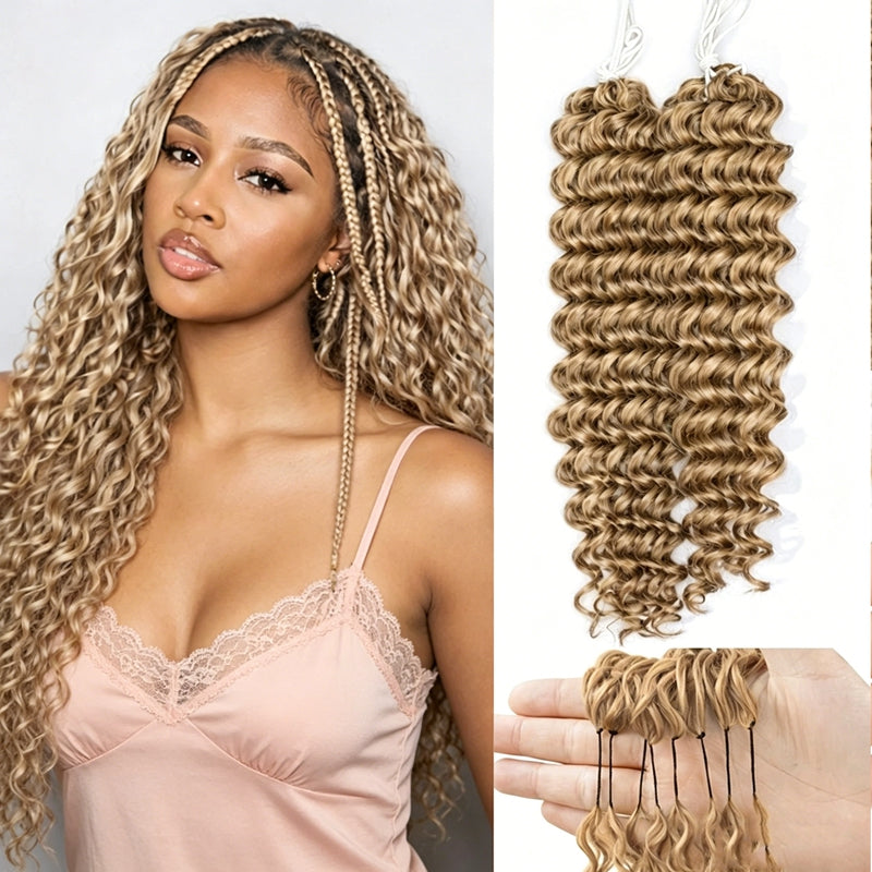 27 Miracle Knots Deep Wave Crochet Hair Extensions Honey Blonde