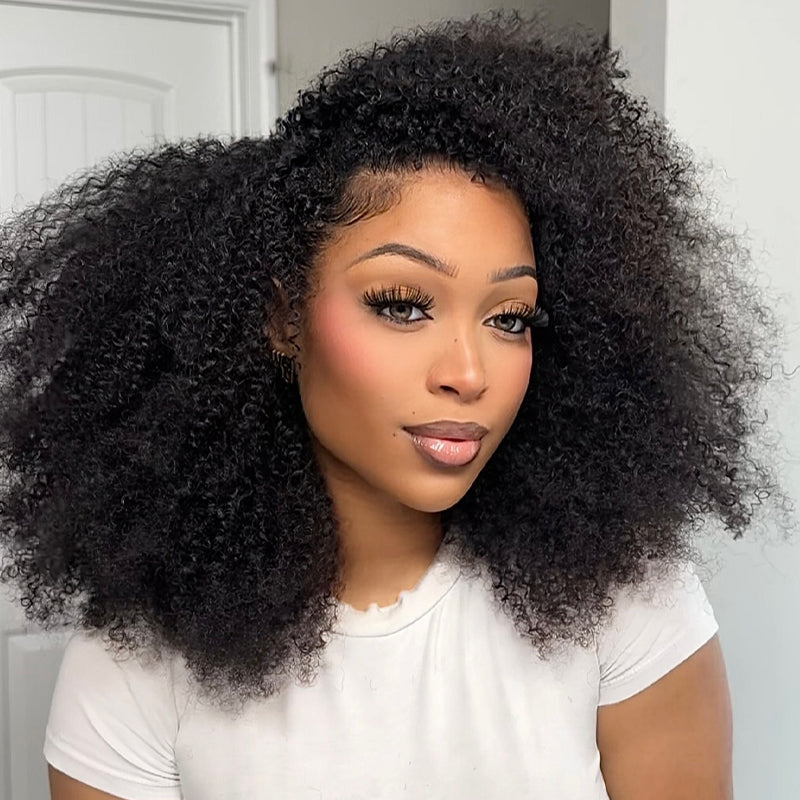 [3 IN 1 HALF WIG] Coily Curly Half Wig Seamless Afro Kinky Curly Flip ...