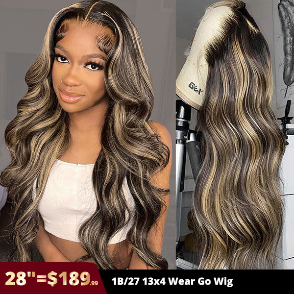 [28"=$189.99] Lolly 28inch Long Highlight Balayage Color Wig 13x4 Wear Go Glueless Lace Front Human Hair Wigs Flash Sale
