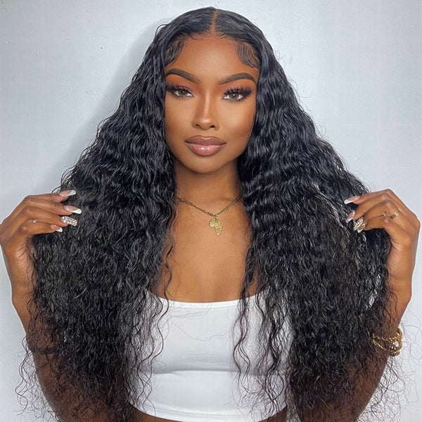 Lolly Bleached Knots13x6 HD Invisible Wear Go Gluless Wigs Water Wave Pre Plucked HD Lace Front Human Hair Wigs