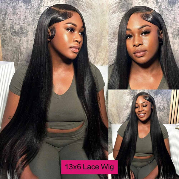 Lolly 40 Inch Long 13x6 Straight HD Lace Front Wigs Pre Plucked Bleached Knots 250% Density Brazilian Human Hair Lace Wigs