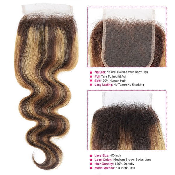 4/27 Highlight Body Wave Lace Closure 26inch HD 5x5 Lace Closure with Baby Hair - LollyHair