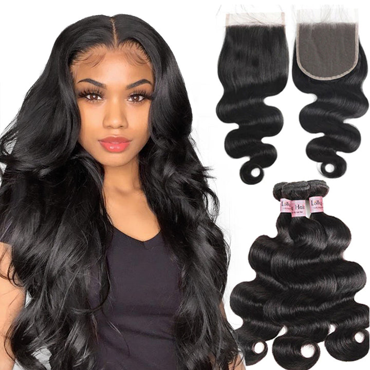 5x5 HD Lace Closure with Bundles Body Wave Hair 3 Bundles with Closure