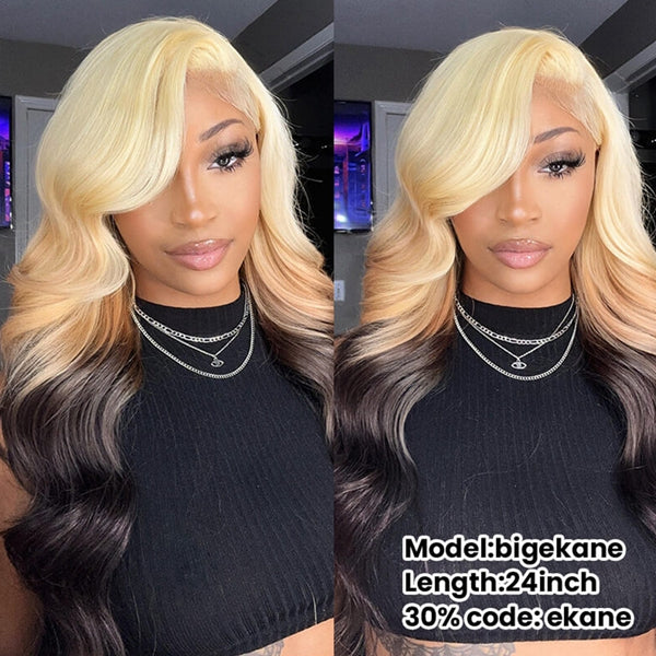 613 Blonde Brown Ombre Lace Front Wig 13x4 Blonde Body Wave Human Hair Wigs Pre Plucked