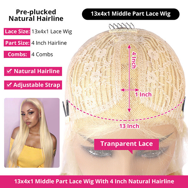 613 Blonde Lace Front Wig 13x4x1 Honey Blonde Straight Wig 28 30 inch Transparent Lace Wigs - LollyHair