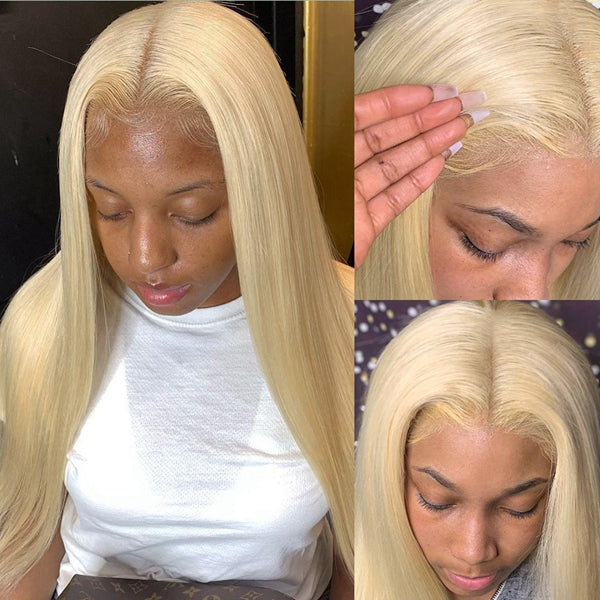 613 Blonde Lace Front Wig 13x6 HD Transparent Frontal Human Hair Wigs Pre Plucked Straight Blonde Lace Wig
