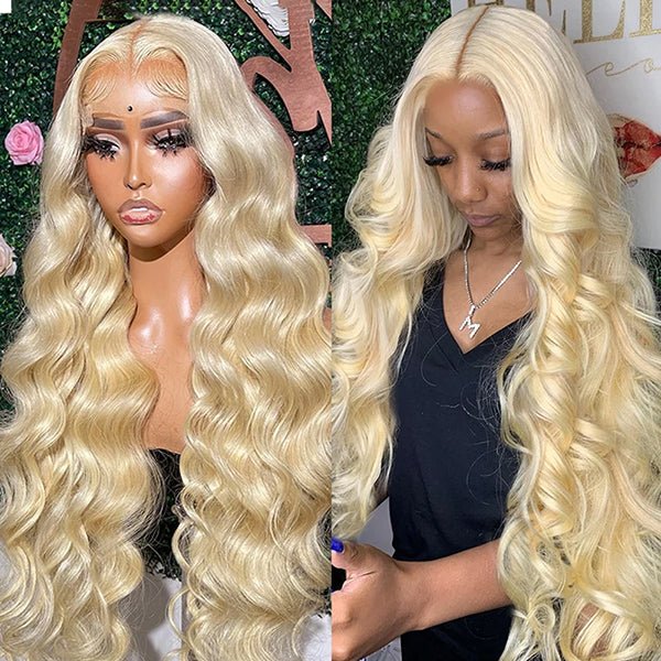 Lolly 40 Inch Blonde Glueless Body Wave Human Hair Wigs 13x4 HD Transparent 613 Lace Front Wigs