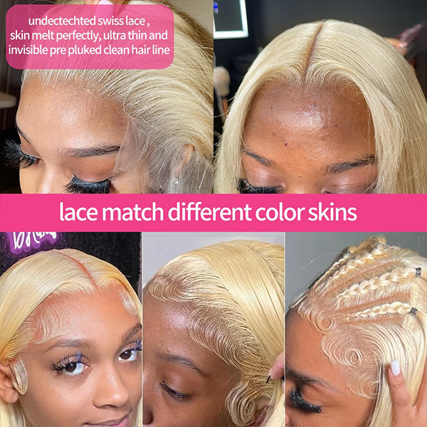 Lolly 613 Blonde Glueless Lace Front Wigs 13x4 Ready to Wear Pre Plucked & Pre-cut HD Lace Frontal Human Hair Wigs Short Bob Wigs