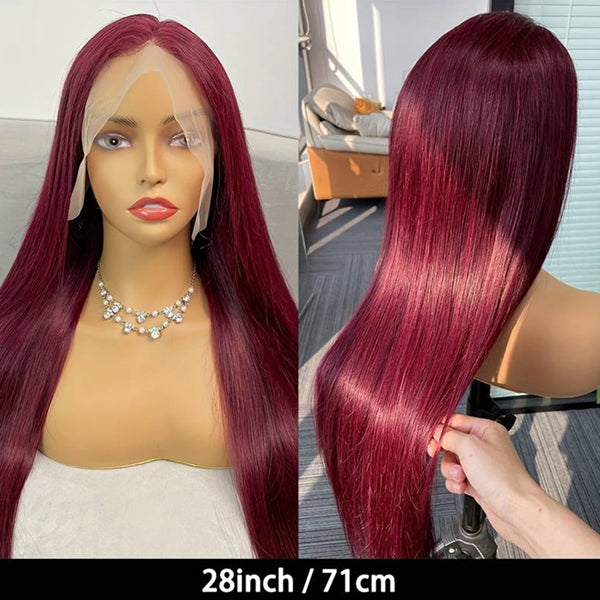99j Burgundy Preplucked Glueless Lace Front Wig 13x4 HD Lace Frontal Straight Wear Go Human Hair Wigs