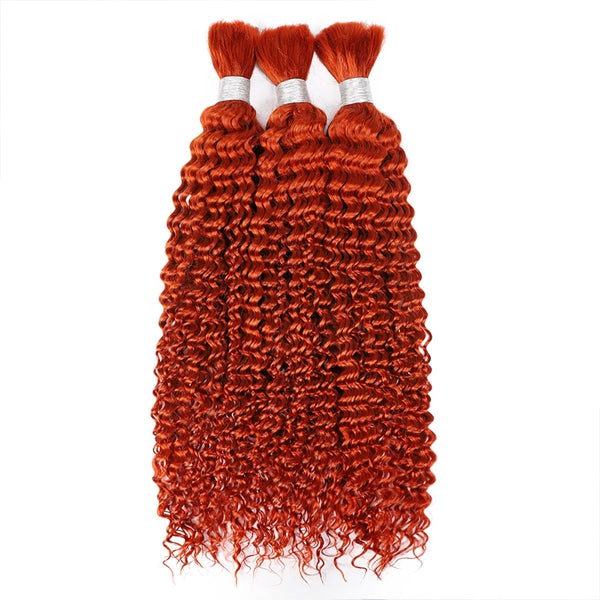 Deep Wave Bulk Hair Human Hair Braiding No Weft Remy Bulk For Braiding Orange Ginger Color 12-30 Inch Crochet Braids