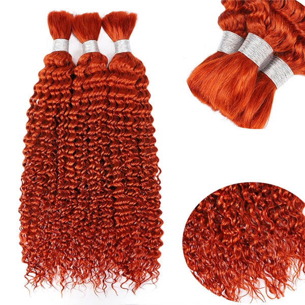 Deep Wave Bulk Hair Human Hair Braiding No Weft Remy Bulk For Braiding Orange Ginger Color 12-30 Inch Crochet Braids