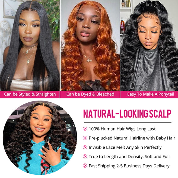 Full Lace Human Hair Wigs Brazilian Loose Wave HD Transparent Lace Frontal Wigs Pre Plucked with Baby Hair