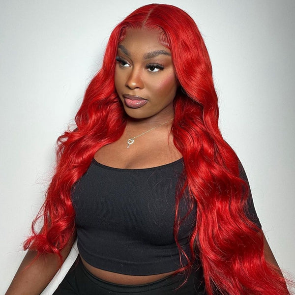 Glueless Red Body Wave Human Hair Wigs Pre Plucked 13x4 HD Lace Front Wig Easy To Wear & Go