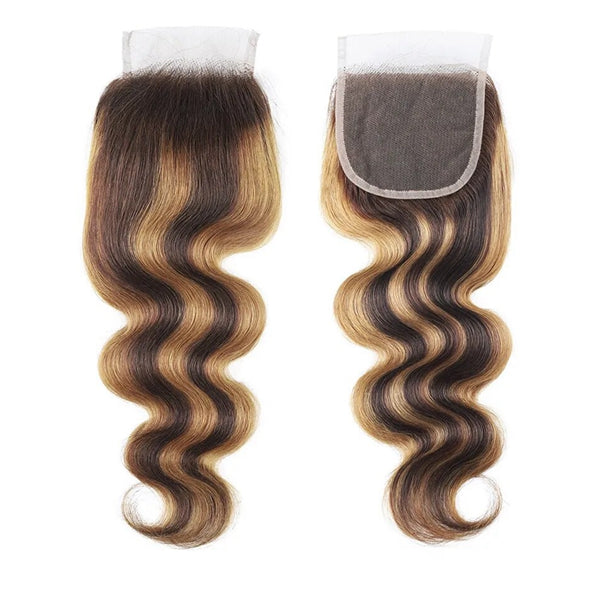 Highlight Human Hair Closure Body Wave Straight 4x4 HD Transparent Lace CLosure Free Part 150% Density Brazilian Remy Hair