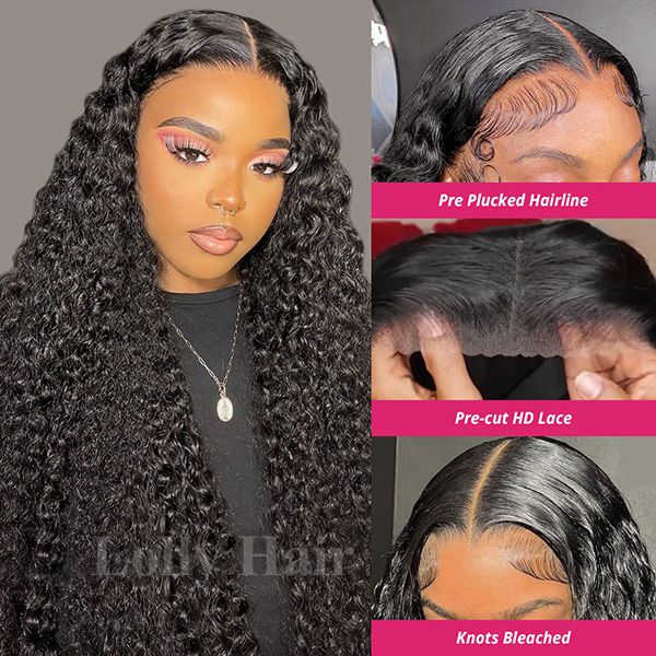 Kinky Curly PPB Wear Go Human Hair Wigs Pre-plucked Bleached Knots 13x4 HD Lace Front Wig