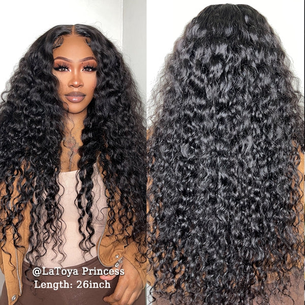 Lolly Invisible Undetectable Glueless Wear Go Wigs Water Wave 13x4 HD Lace Front Human Hair Wigs 5x5 HD Pre Plucked Bleached Knots Wigs