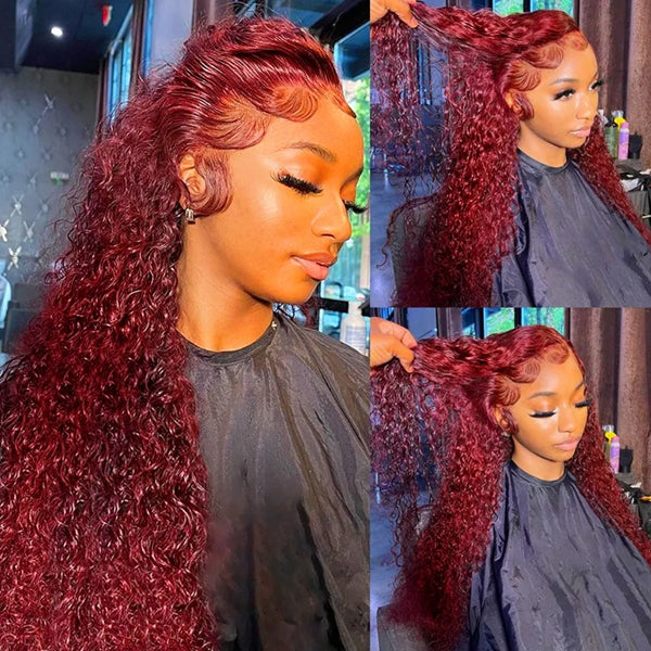 [Black Friday Sale] 99J Burgundy Water Wave Wear Go Gluless Wig 13x4 Pre plucked HD Lace Front Wig Flash Sale