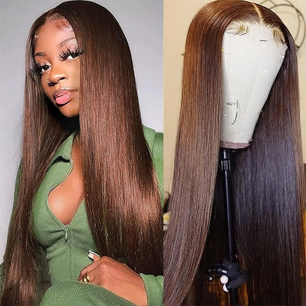 Lolly 4# Chocolate Brown 5x5 Wear & Go Wig Glueless 13x4 HD Transparent Straight Colored Human Hair Wig For Women