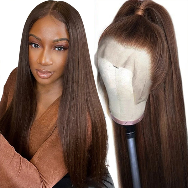 Lolly 4# Chocolate Brown 5x5 Wear & Go Wig Glueless 13x4 HD Transparent Straight Colored Human Hair Wig For Women