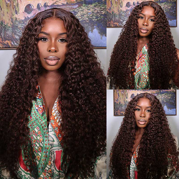 Lolly 5x5 13x4 Chestnut Dark Brown Glueless Lace Front Wig Deep Wave Wear Go Pre Plucked Colored Human Hair Wigs