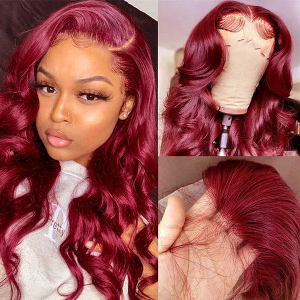 Lolly 99J Burgundy Wear Go Glueless Wigs Pre Plucked Bleached Knots 13x4 HD Lace Front Wig