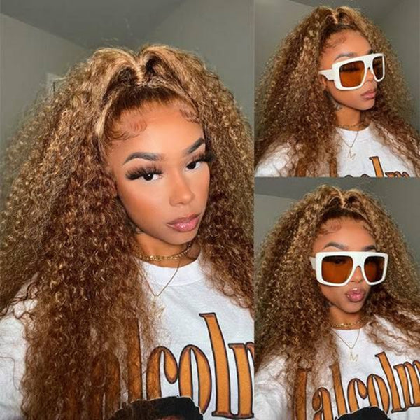 Lolly Bogo Free 13x4 Transparent Lace Front Wig Deep Wave P4/27 Highlight Colored Human Hair Wigs Flash Sale