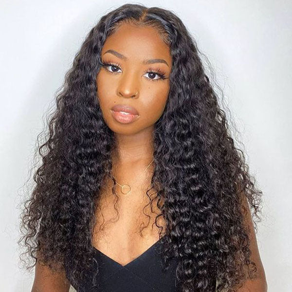 Lolly Bogo Free Deep Wave Water Wave 4x4 Lace Closure Wig Natural Black Human Hair Wigs Flash Sale