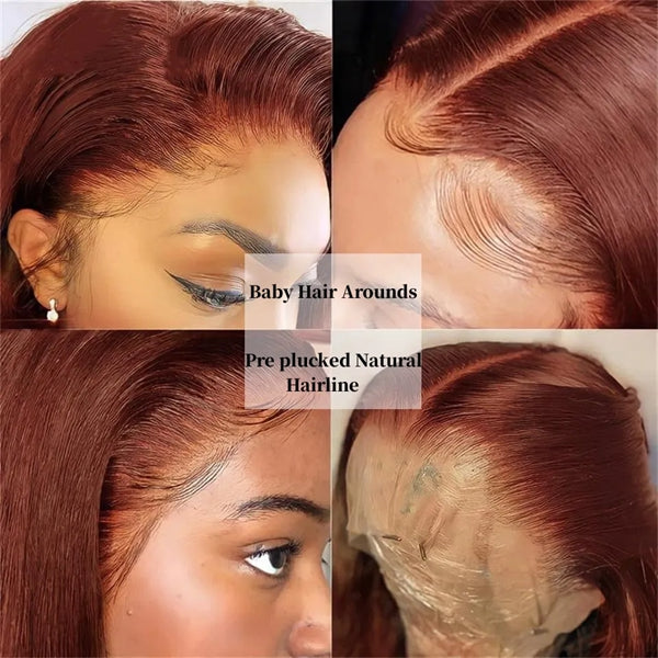 Lolly Bogo Free #33 Reddish Brown Auburn Color 13x4 Lace Front Wig Body Wave Straight Human Hair Wigs Flash Sale