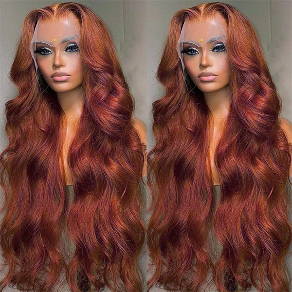 Lolly Bogo Free #33 Reddish Brown Auburn Color 13x4 Lace Front Wig Body Wave Straight Human Hair Wigs Flash Sale