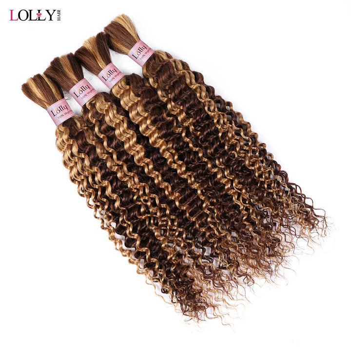 Lolly P4/27 Highlight Bulk Human Hair For Braiding  Deep Wave Hair Extensions No Weft Colored Remy Human Hair Bulk Hair Bundles For Braiding