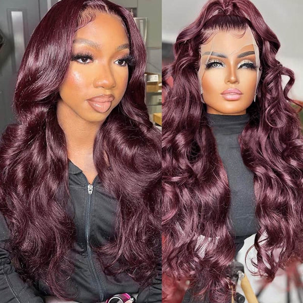Lolly Dark Purple Plum Colored Human Hair Wigs Pre Plucked Body Wave 13x4 HD Lace Frontal Wig