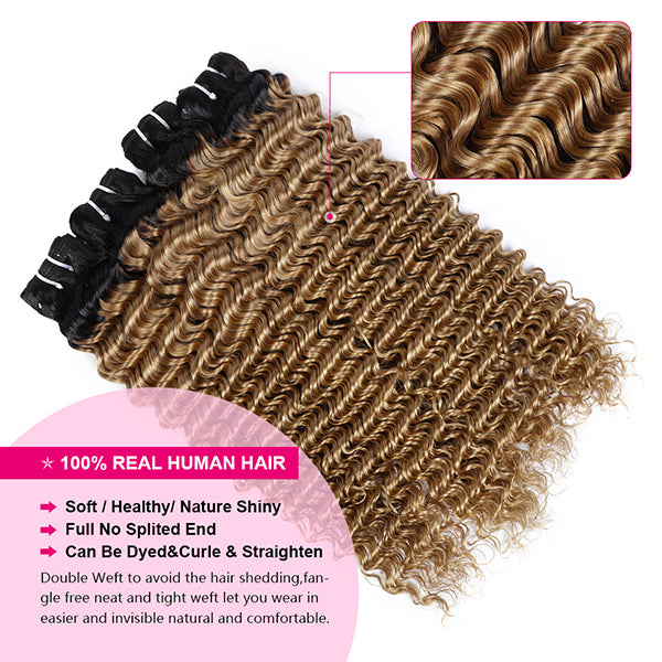 Lolly Deep Wave Bundles 1B 27 Ombre Hair Bundles Remy Brazilian Hair Weave Bundles Deal 100% Human Hair Extension