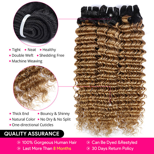 Lolly Deep Wave Bundles 1B 27 Ombre Hair Bundles Remy Brazilian Hair Weave Bundles Deal 100% Human Hair Extension