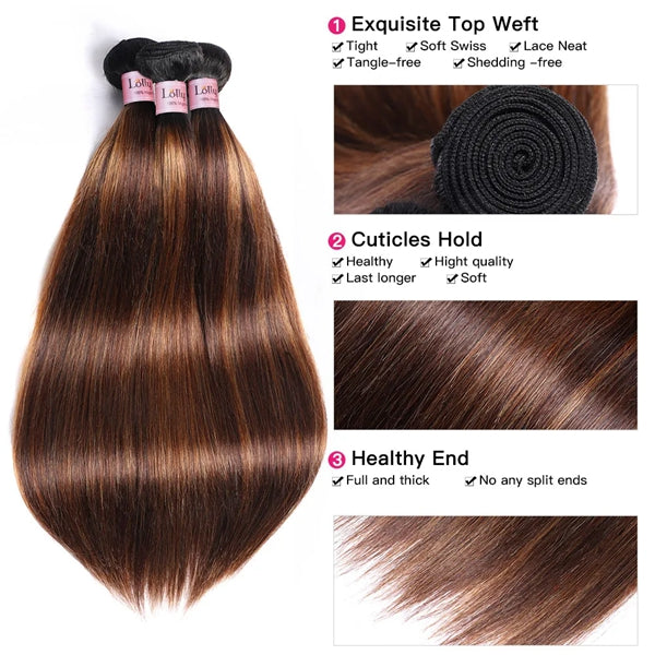 Lolly FB 30 Brown Highlight Bundles Straight Ombre Colored Remy Human Hair Bundles 1 3 4 Bundles Deal