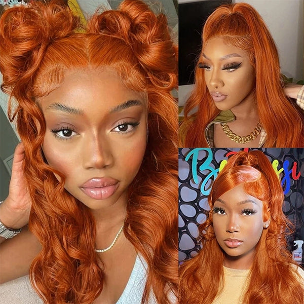 Lolly Ginger 13x4 13x6 HD Lace Front Wigs Body Wave Pre Plucked Orange Ginger Colored Human Hair Wigs for Women