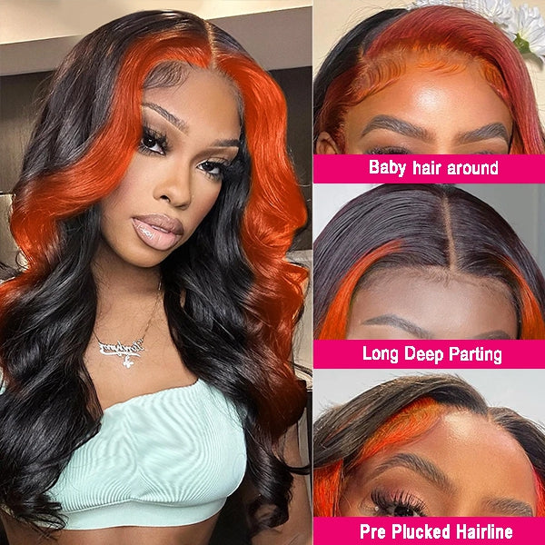 Lolly Ginger 13x4 HD Lace Front Wigs Glueless Wear Go Human Hair Wigs Ginger Colored Highlight Pre Plucked Body Wave Lace Frontal Wig