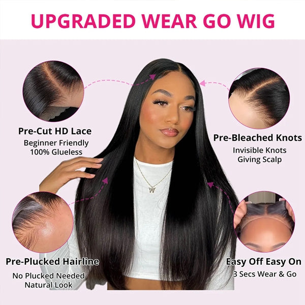Lolly HD Lace Wear Go Glueless Human Hair Mini Knots Pre Bleached Wigs Straight Pre-cut Pre-plucked Lace Closure Wig