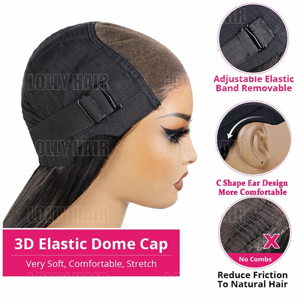Lolly Straight Wear Go Glueless Human Hair Wigs C Shape Ear Tab Wigs 4x4 5x5 Pre cut HD Lace Wigs