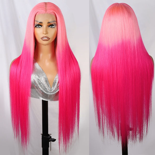 Lolly Hair Ombre Pink Lace Front Wigs Pre Plucked Body Wave / Straight 30 inch Rose Pink Human Virgin Hair Wigs