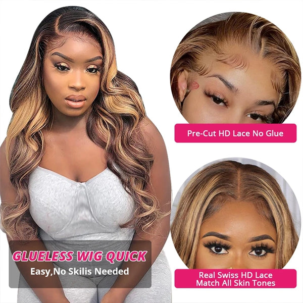 Lolly Highlight Wig 5x5 Wear Go Wigs #P4/27 Pre Plucked Bleached Knots Glueless 13x4 HD Lace Front Human Hair Wigs