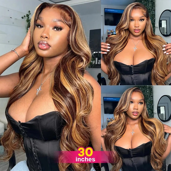 Lolly Highlight Wig 5x5 Wear Go Wigs #P4/27 Pre Plucked Bleached Knots Glueless 13x4 HD Lace Front Human Hair Wigs