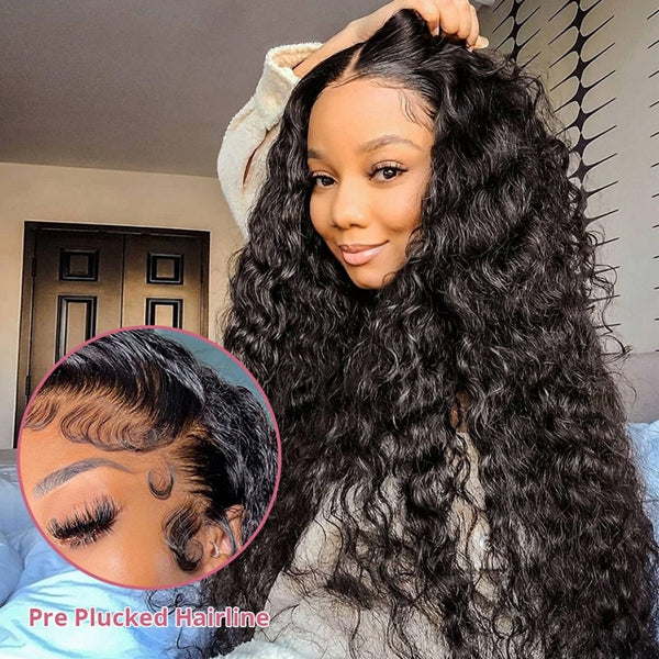 Lolly Pre Plucked Bleached Knots Lace Front Wig 13x4 Deep Wave HD Lace Frontal Human Hair Wigs