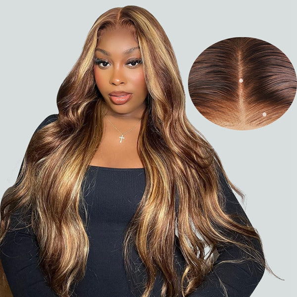 Lolly Pre-plucked Knots Bleached Highlight Gluless Wear Go Human Hair Wigs Body Wave 13x4 HD Lace Front Wig