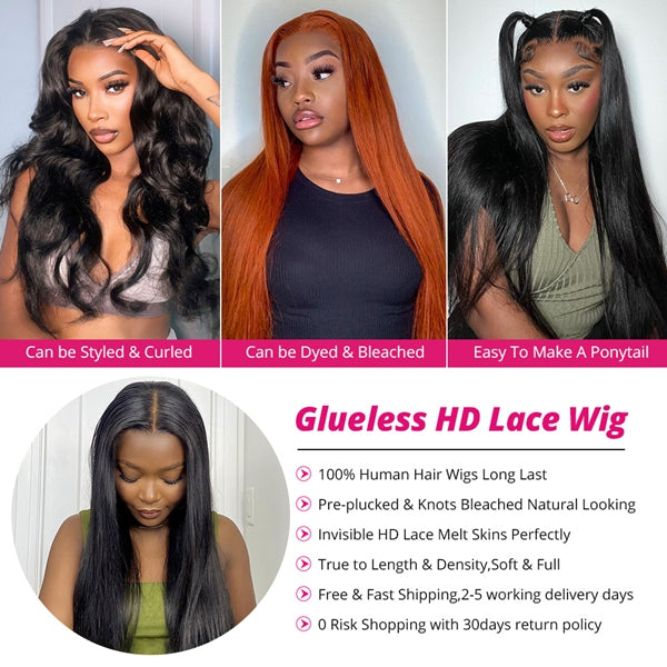 Lolly Undetectable Pre plucked 13x4 HD Invisible Lace Front Wig Bleached Knots Straight Human Hair Wigs