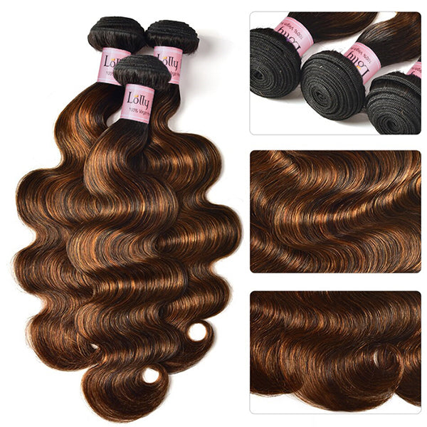 Lolly # FB 30 Colored Human Hair Bundles with Closure Body Wave Hair Bundles with 4x4 HD Lace Closure