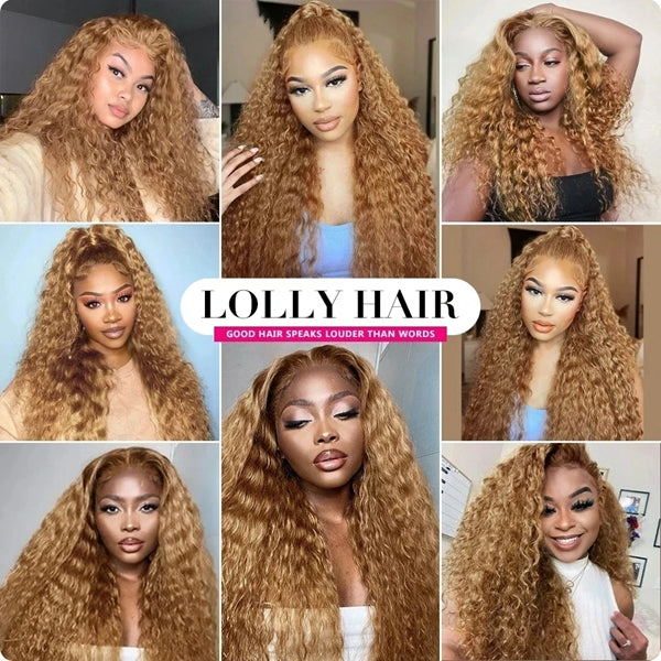 27 Honey Blonde Deep Wave Bundles with Closure Colored Human Hair
