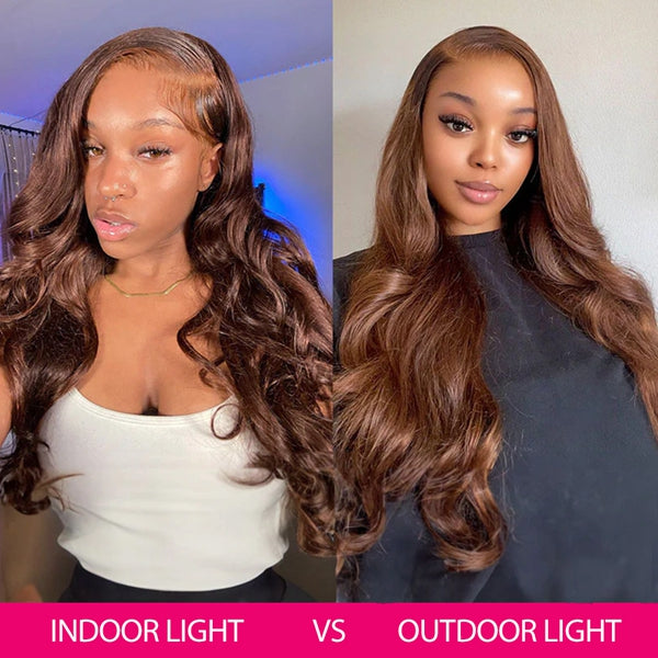 Lolly #4 Chocolate Brown Glueless 13x4 HD Lace Front Wigs Pre Plucked Wear & Go Colored Body Wave Human Hair Wigs For Women