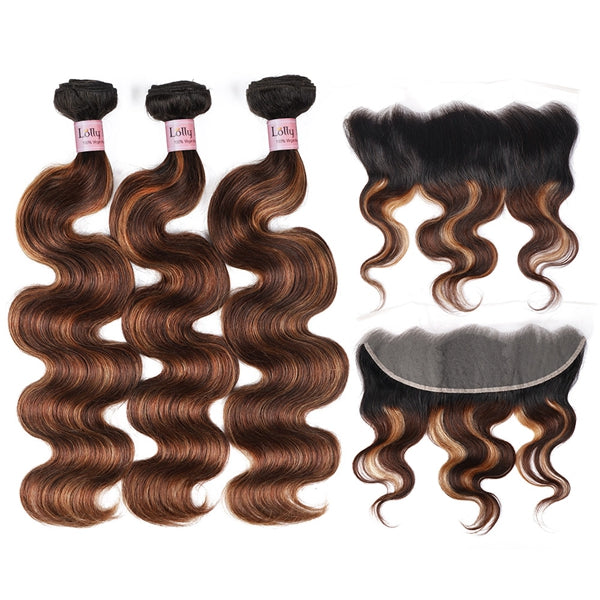 Lolly #FB 30 Colored Human Hair Bundles with Frontal Body Wave 13x4 HD Lace Frontal and Bundles Deal