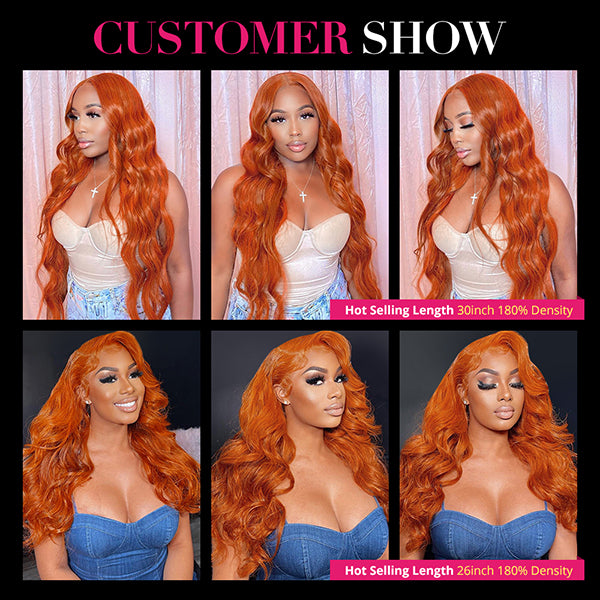 Ginger Orange Glueless Lace Front Wig Body Wave Colored Wigs 13x4 HD Lace Front Human Hair Wigs